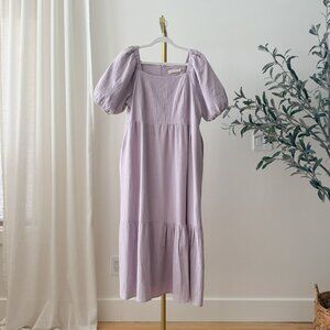 Leia n Co Midi Dress | Lavender Puff Sleeve | Leaf Embroidery | XL